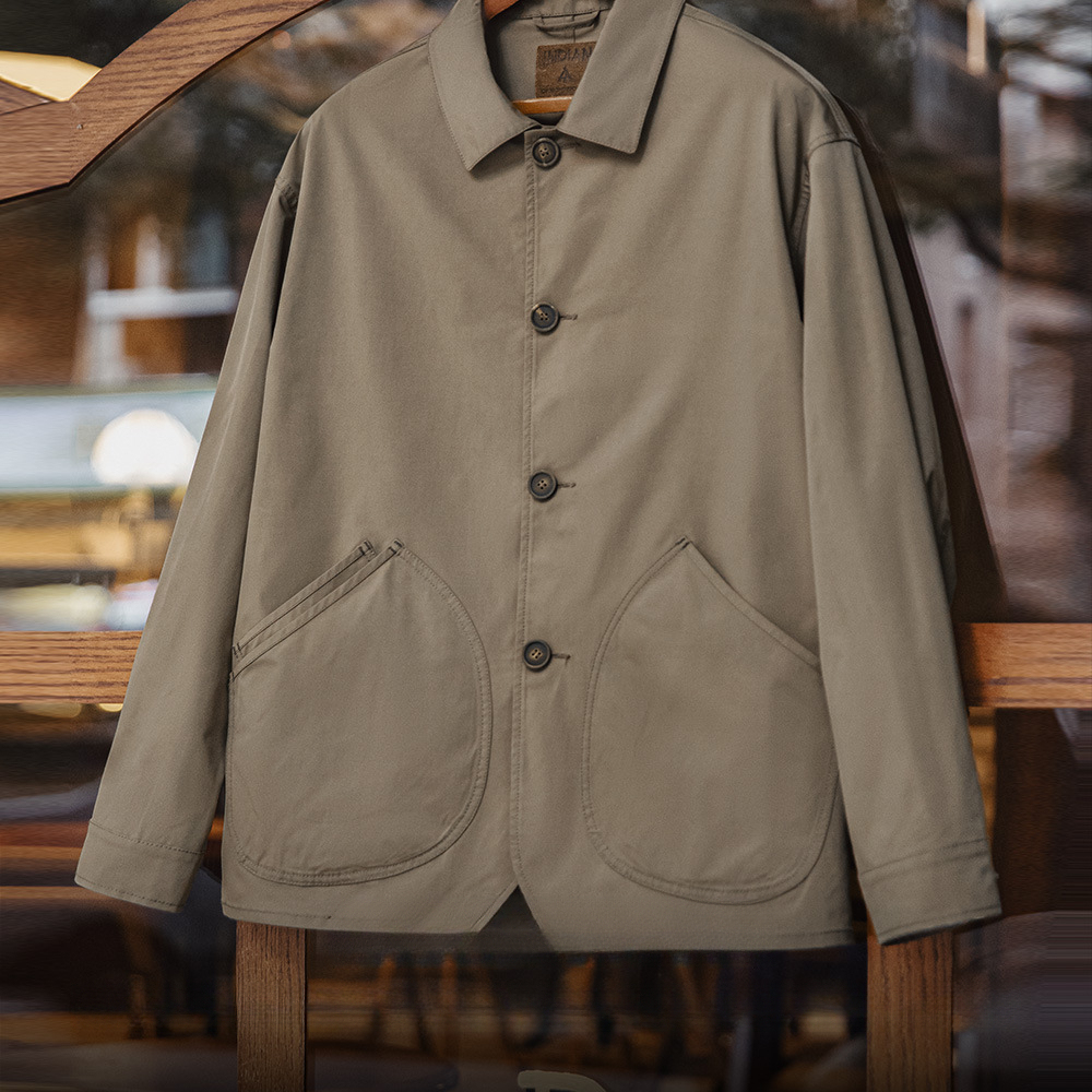 馬登工裝 法式復古斜插口袋工裝夾克薄款梭織翻領休閒廓形外套男春