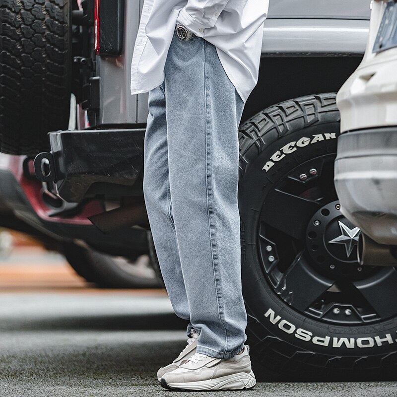 馬登工裝 美式復古水洗丹寧牛仔老爹褲深藍色寬鬆闊腿長褲男潮