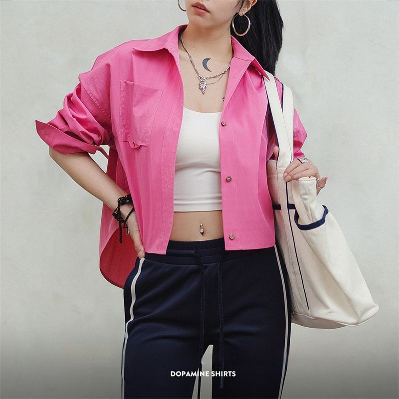 馬登女裝 設計感多巴胺長袖襯衫前短後長小眾襯衣寬鬆慵懶風春秋女