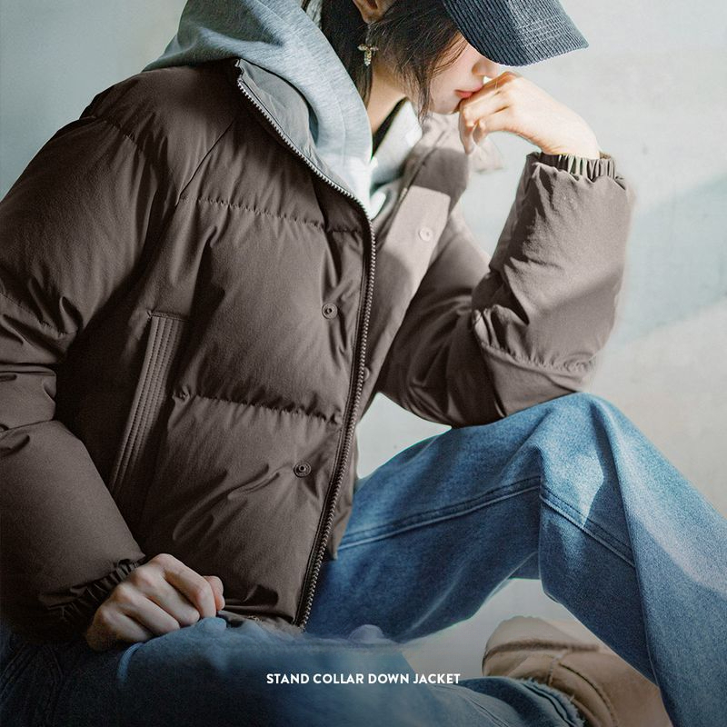 馬登女裝 90白鴨絨羽絨服立領廓形加厚保暖麵包服外套短款冬季