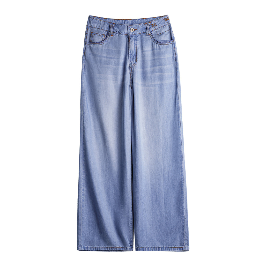 馬登女裝 淺藍色輕薄款中高腰直筒闊腿萊賽爾冰絲軟牛仔褲子女士夏季