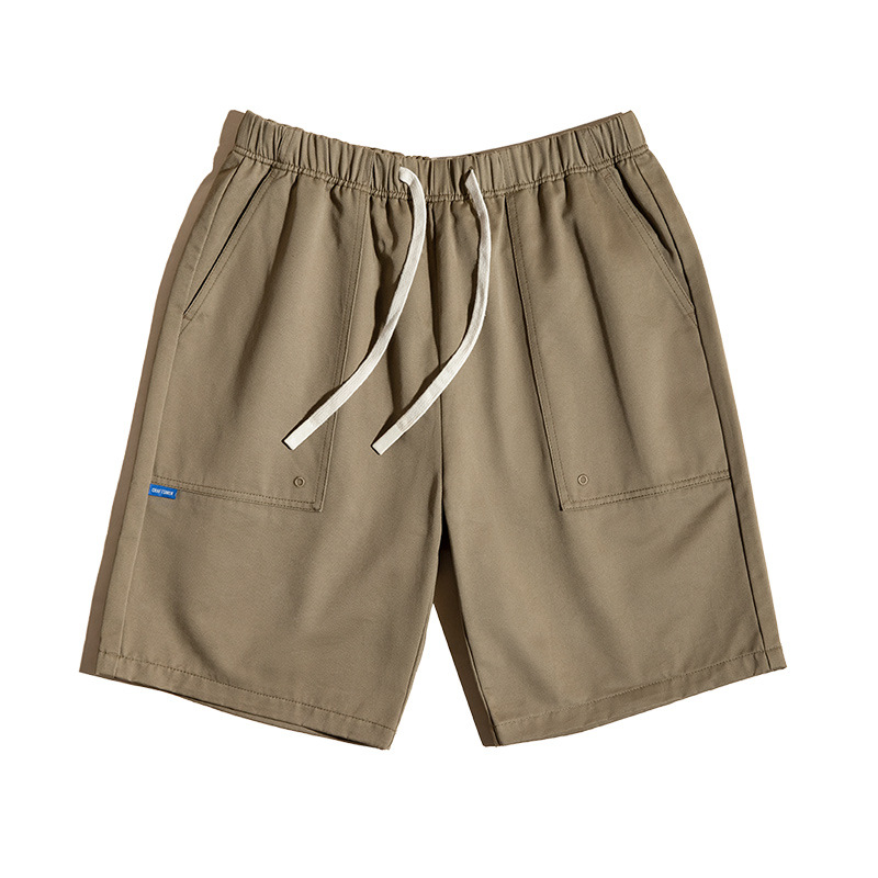 馬登工裝 法式復古純棉短褲鬆緊腰美式五分休閒寬鬆沙灘褲男春夏