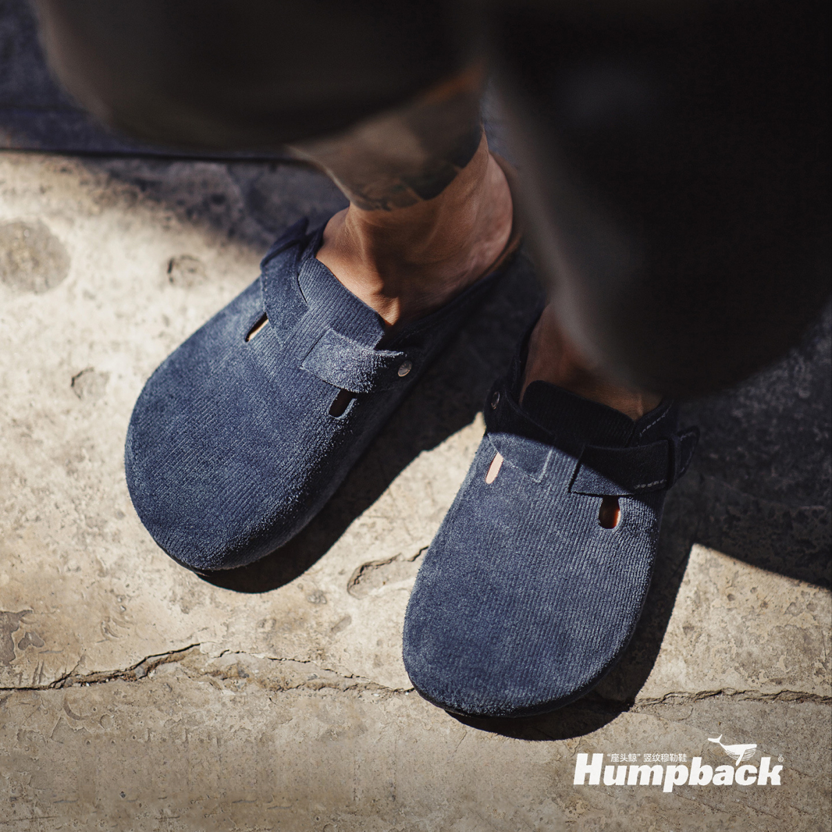 馬登工裝 夏季鯨藍色穆勒鞋男休閒平底全包頭外穿半拖鞋子