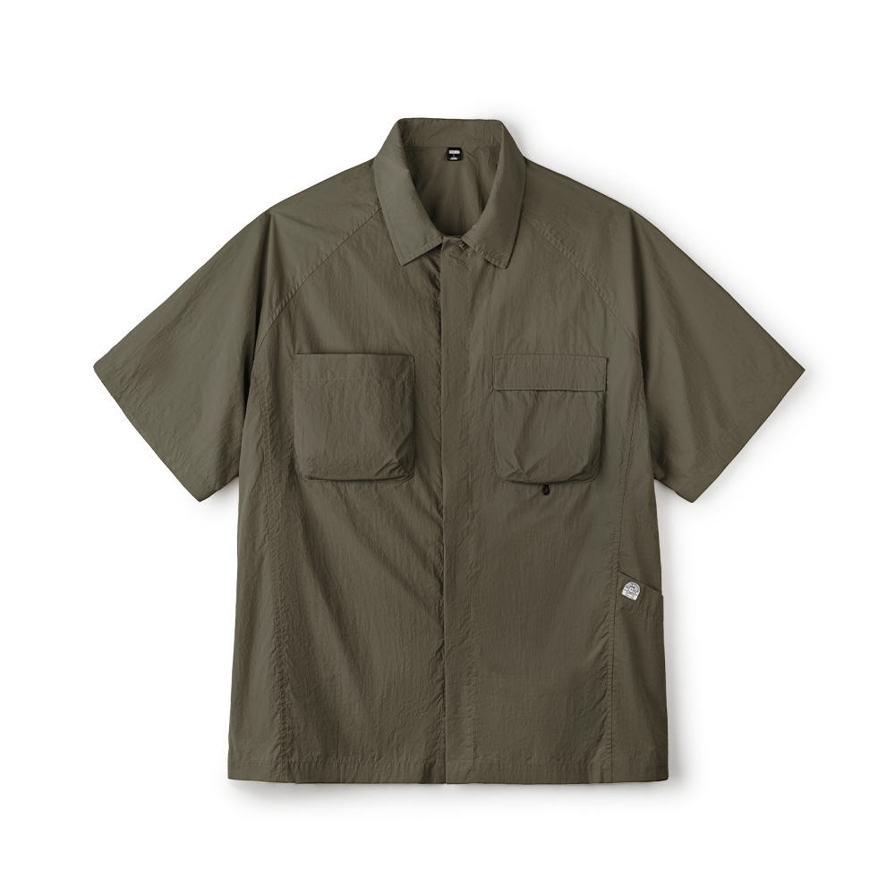 馬登工裝 山系戶外短袖襯衫速幹黃色肌理感薄款日系口袋襯衣男款夏