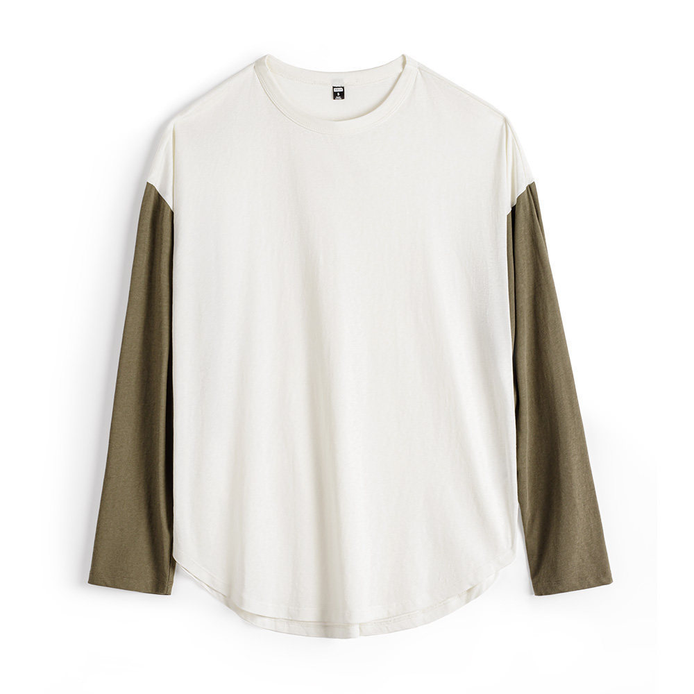 馬登女裝 雪花棉圓領寬鬆輕薄撞色拼接內搭長袖T恤衛衣打底衫上衣女春