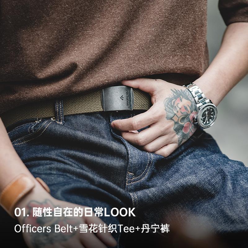 馬登工裝 無孔鬆緊彈力編織皮帶單圈快脫硬漢休閒褲腰帶