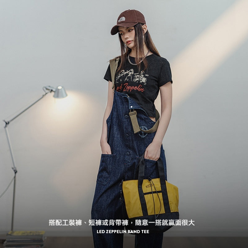 馬登女裝 美式復古圓領印花短袖修身正肩T恤辣妹短款休閒百搭上衣夏