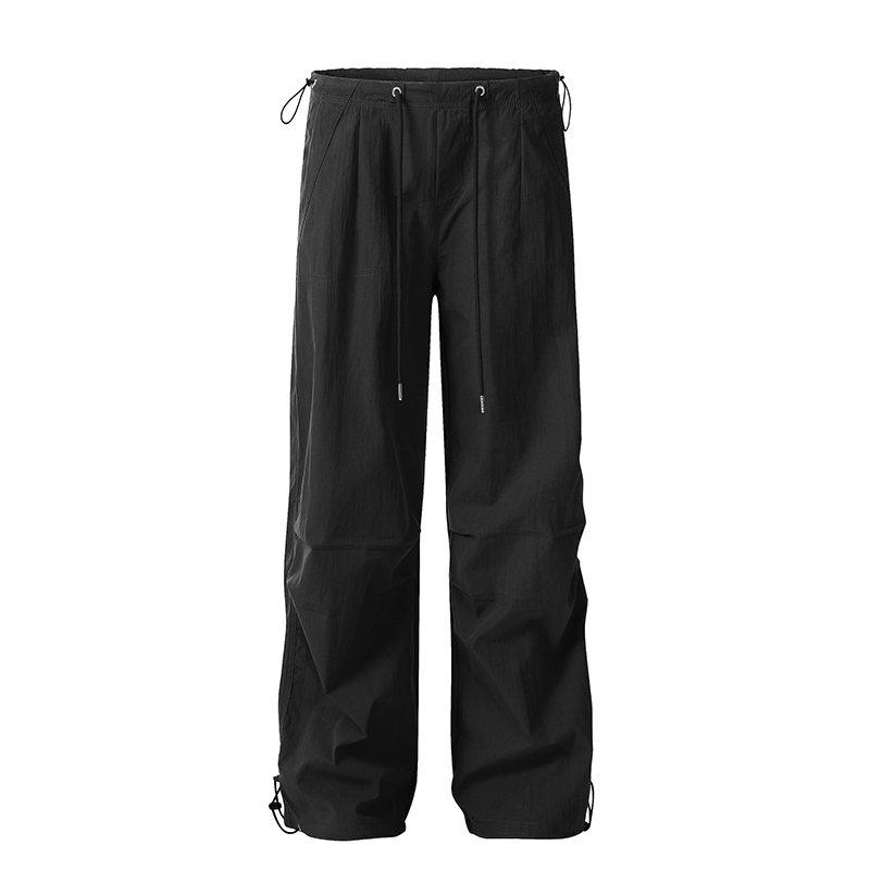 美式復古褶皺工裝褲抽繩降落傘兵褲街潮直筒束腳休閒褲