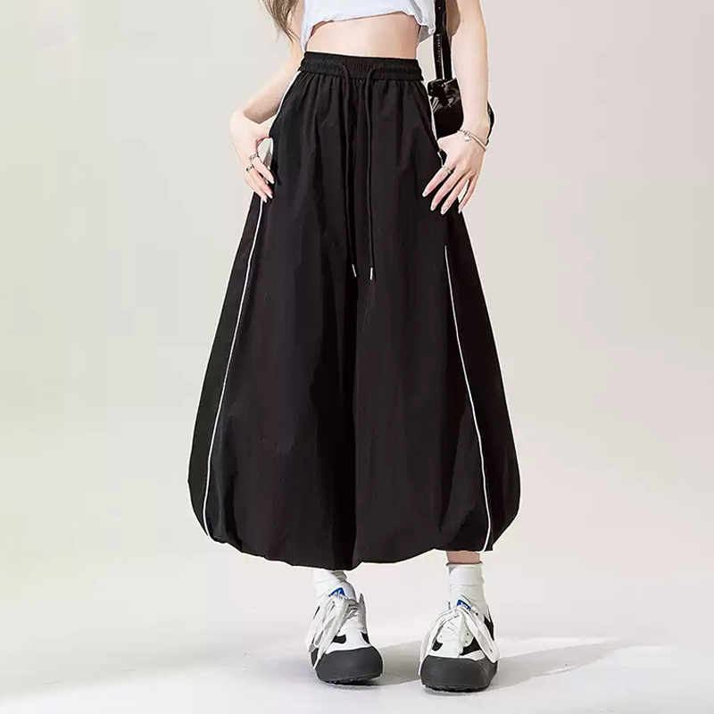 美式復古運動風花苞工裝裙女夏季薄款撞色高腰抽繩速乾A字蓬蓬半身裙