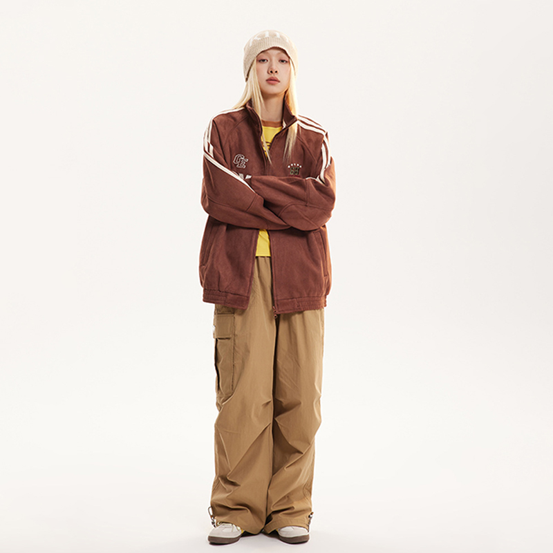 美式復古字母刺繡麂皮絨棒球服寬鬆學院風情侶夾克外套