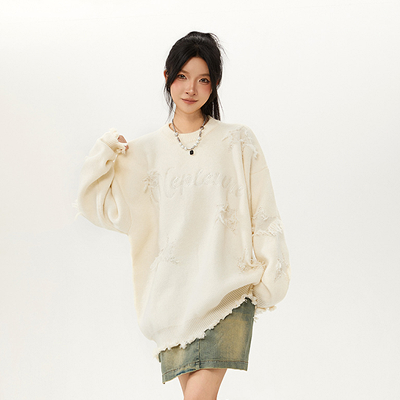 美式復古設計感針織衫毛衣寬鬆慵懶氛圍感情侶上衣冬季