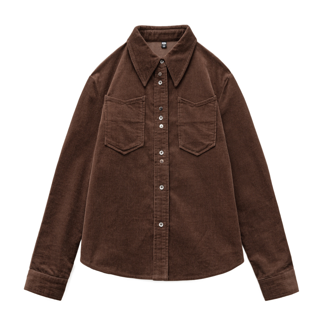 馬登女裝 美拉德咖色純棉燈芯絨上衣雙排扣肌理感長袖襯衫外套秋冬