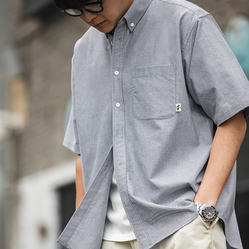 馬登工裝 美式復古Oversize白色疊穿短袖襯衫寬鬆Cityboy襯衣男夏