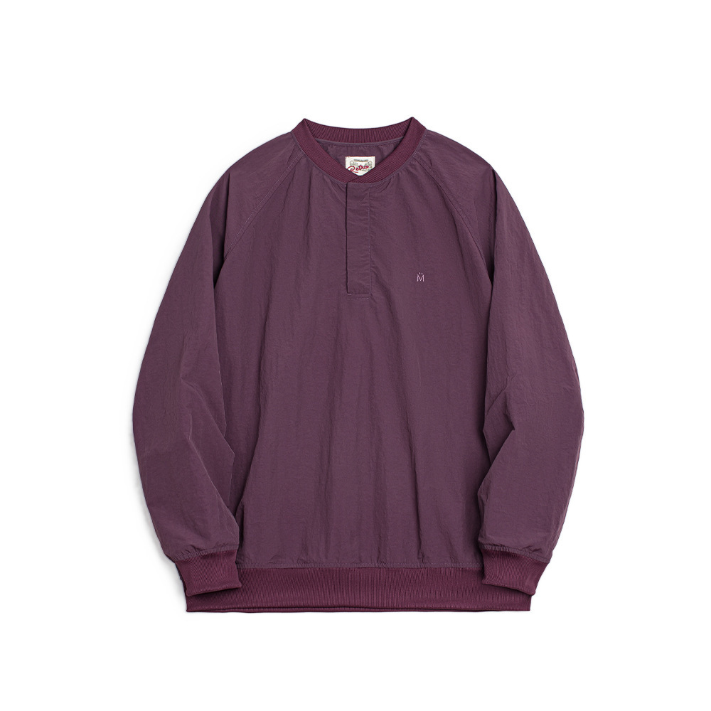 馬登工裝 美式復古棒球領衛衣新年紅色上衣寬鬆套頭衫圓領T恤男春