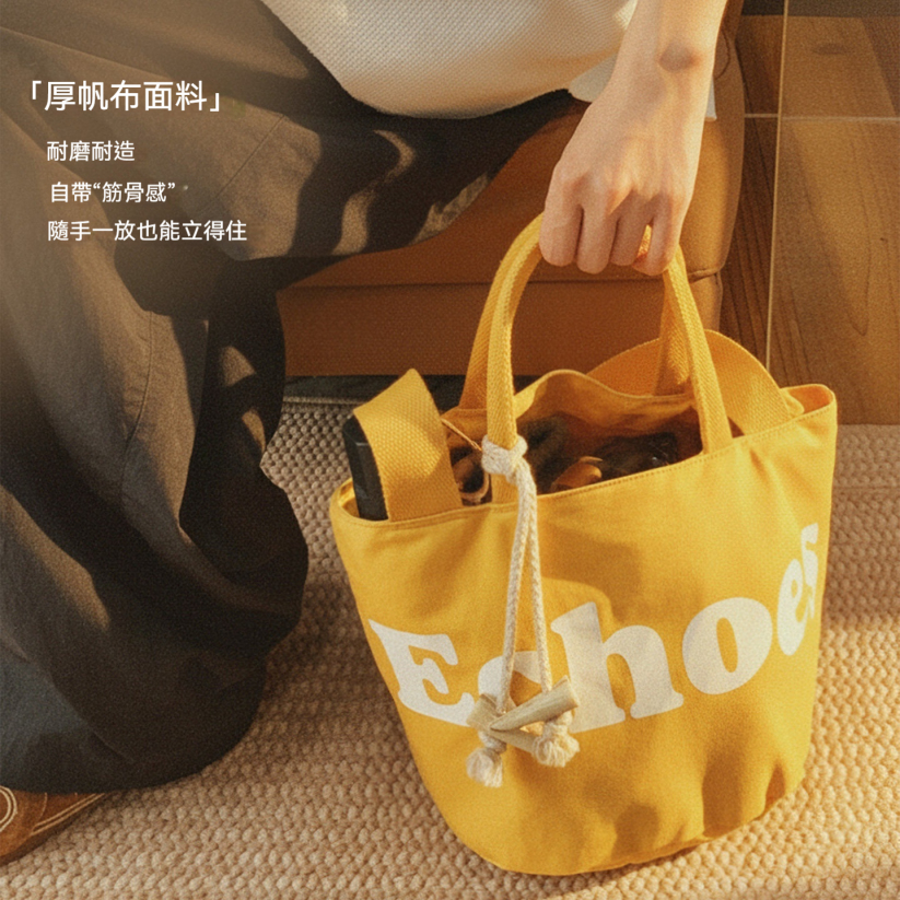 馬登女裝 復古時尚手拎單肩黃色帆布水桶包斜挎包單間手提包包女