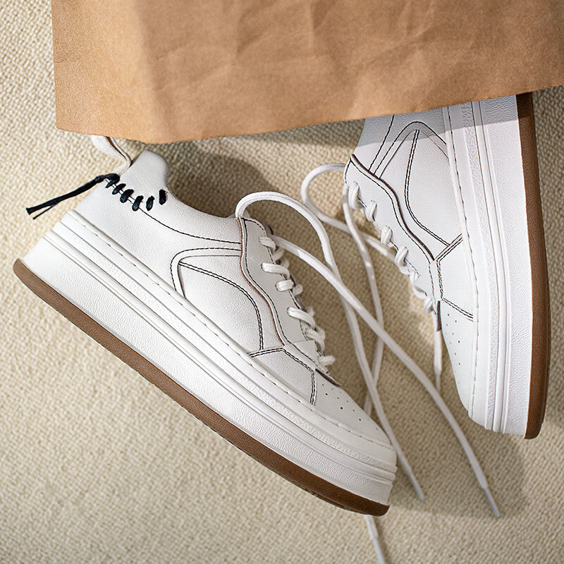 馬登女裝 天空之境厚底小白鞋小眾設計休閒鞋學生低幫透氣運動板鞋