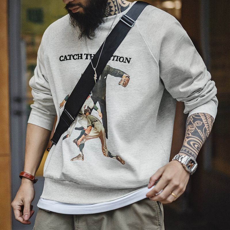 馬登工裝 美式復古棒球印花衛衣重磅字母刺繡寬鬆休閒上衣男生春季