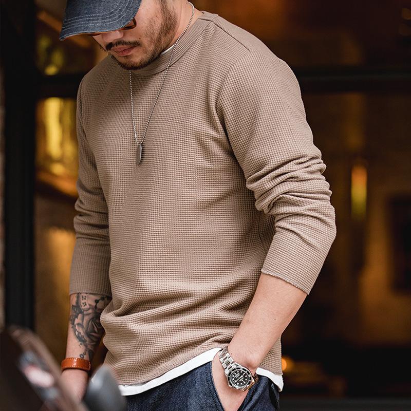 馬登工裝 300g華夫格圓領T恤衛衣三本針長袖打底衫