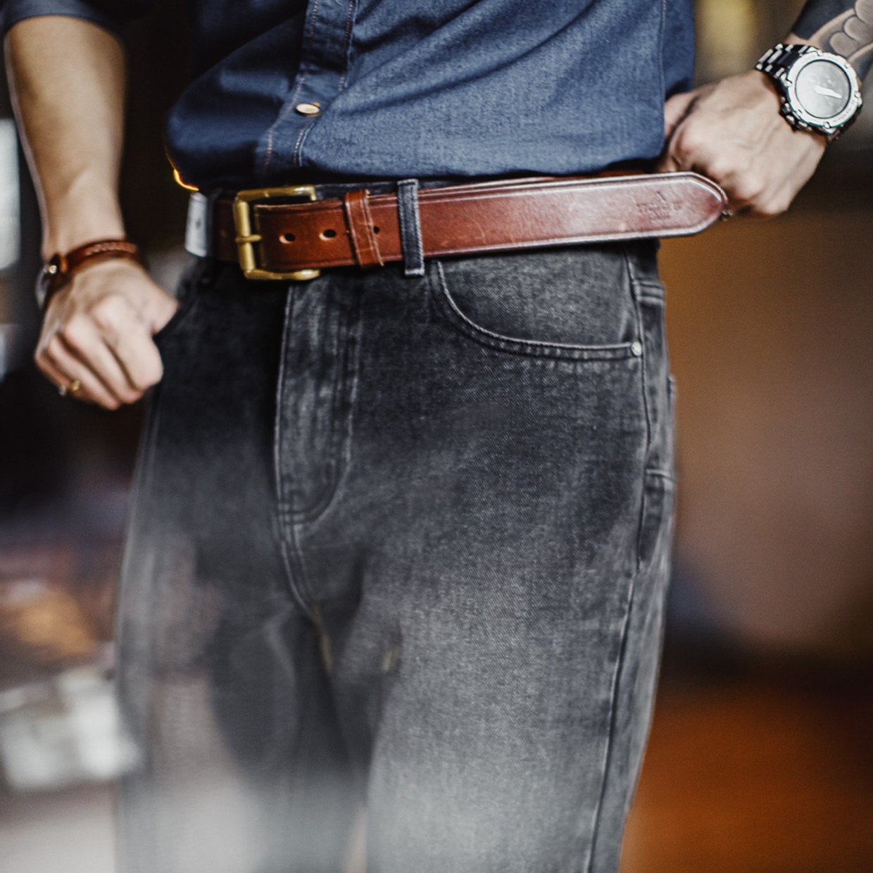 馬登工裝 美式休閒水洗做舊牛仔褲灰色直筒微錐蘿蔔褲長褲子男夏秋