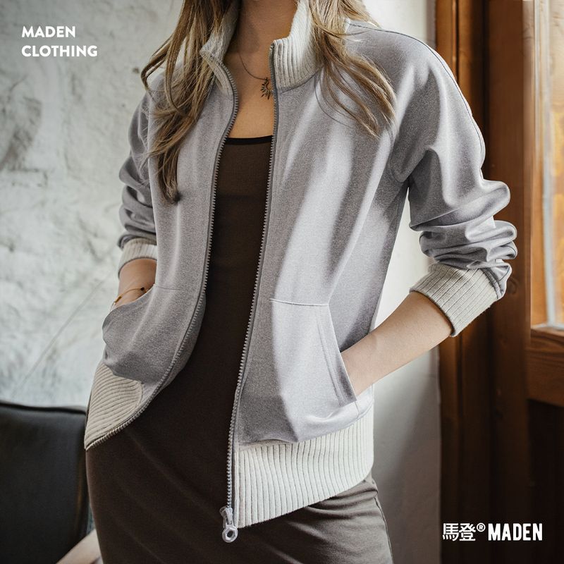 馬登女裝 格雷系空氣層立領衛衣外套復古運動棒球夾克普拉提訓練上衣