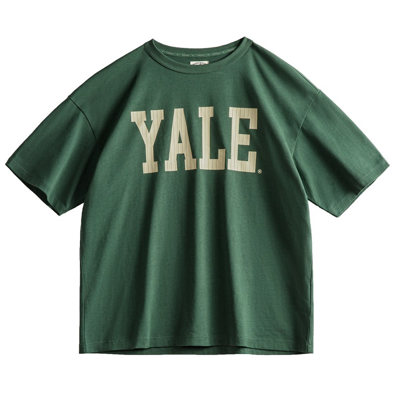 馬登工裝 美式撞色字母印花T恤學院風耶魯大學純棉短袖體恤