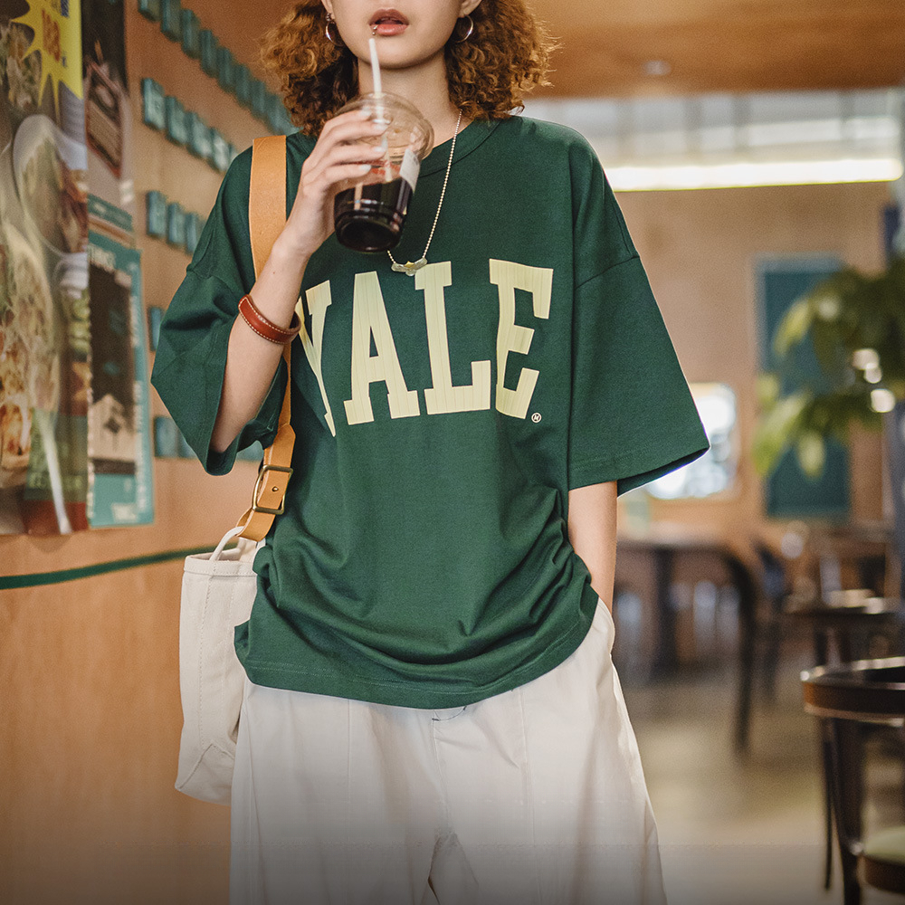 馬登女裝 美式撞色字母印花T恤學院風純棉短袖上衣女春夏