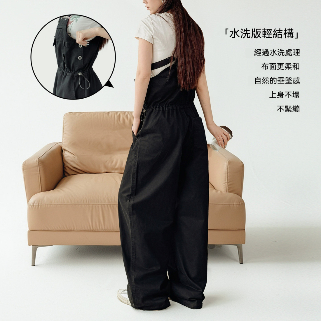 馬登女裝 美式黑色闊腿直筒工裝連體背帶褲顯瘦收腰純棉吊帶褲子女士春秋