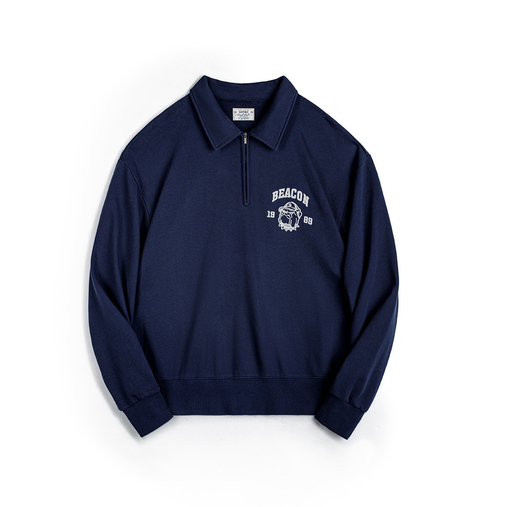 馬登工裝 美式復古立體刺繡半開襟衛衣休閒翻領套頭Polo衫上衣男春秋