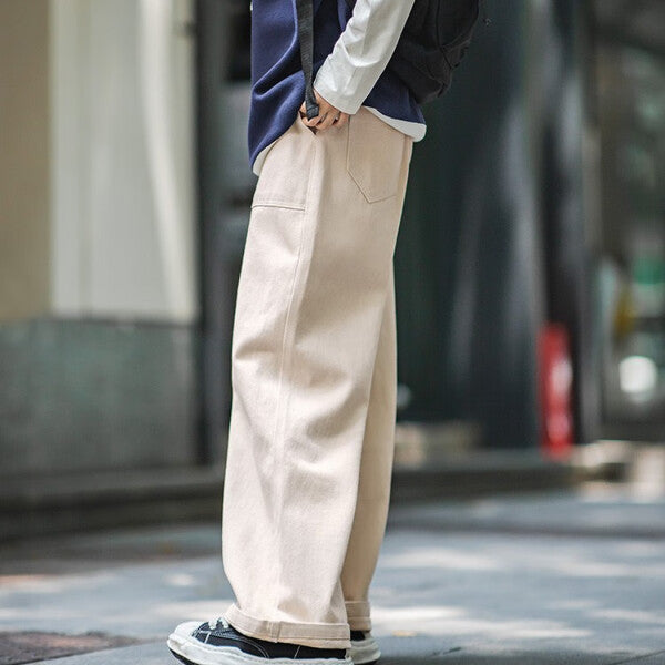 馬登女裝 美式白色牛仔Cleanfit闊腿褲寬鬆口袋工裝褲直筒休閒長褲