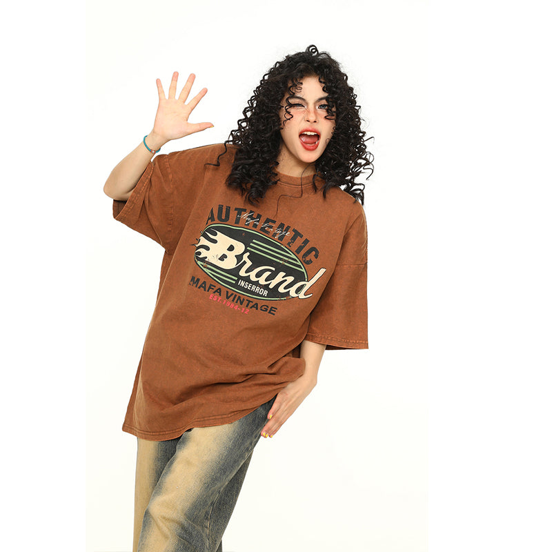 美式復古水洗做舊短袖T恤女高克重Vintage寬鬆潮Tee