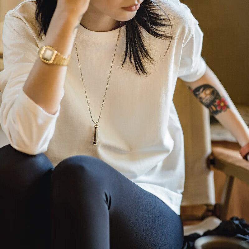 馬登女裝 雙紗純棉重磅長袖T恤春秋圓領衛衣基礎款打底衫