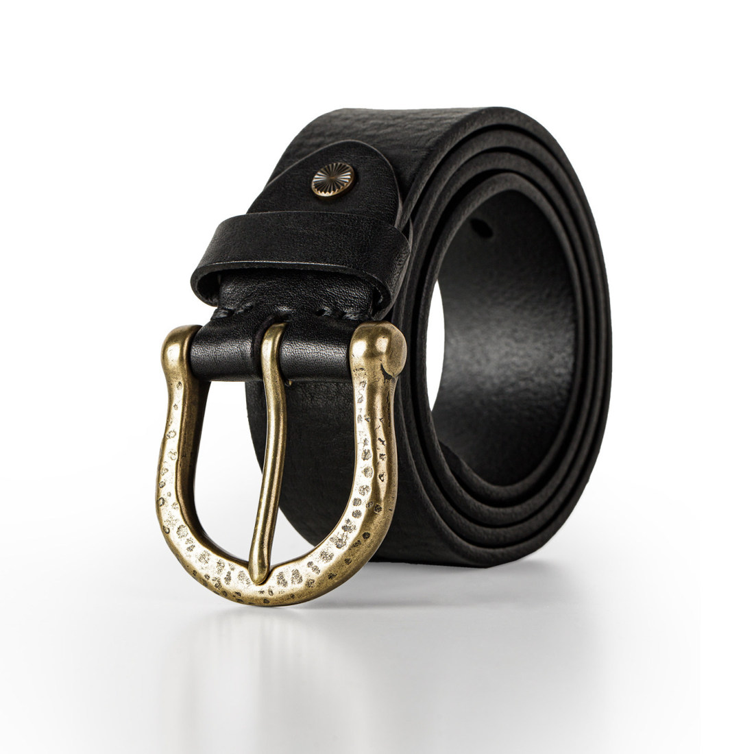 馬登工裝 美式復古黃銅扣頭皮帶頭層牛皮腰帶單針真皮褲腰帶男