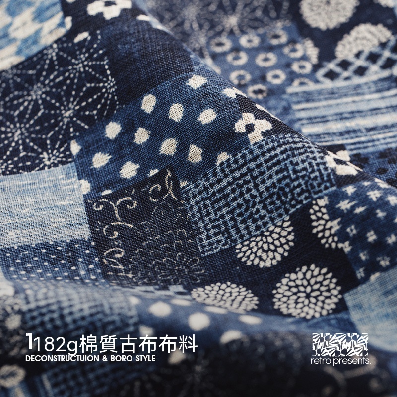 馬登工裝 復古高幫帆布鞋潮流Boro Style腰果花古布板鞋