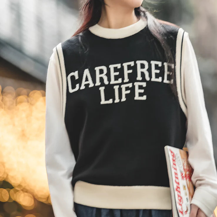 馬登女裝 學院風針織馬甲背心圓領套頭毛衣無袖疊穿上衣