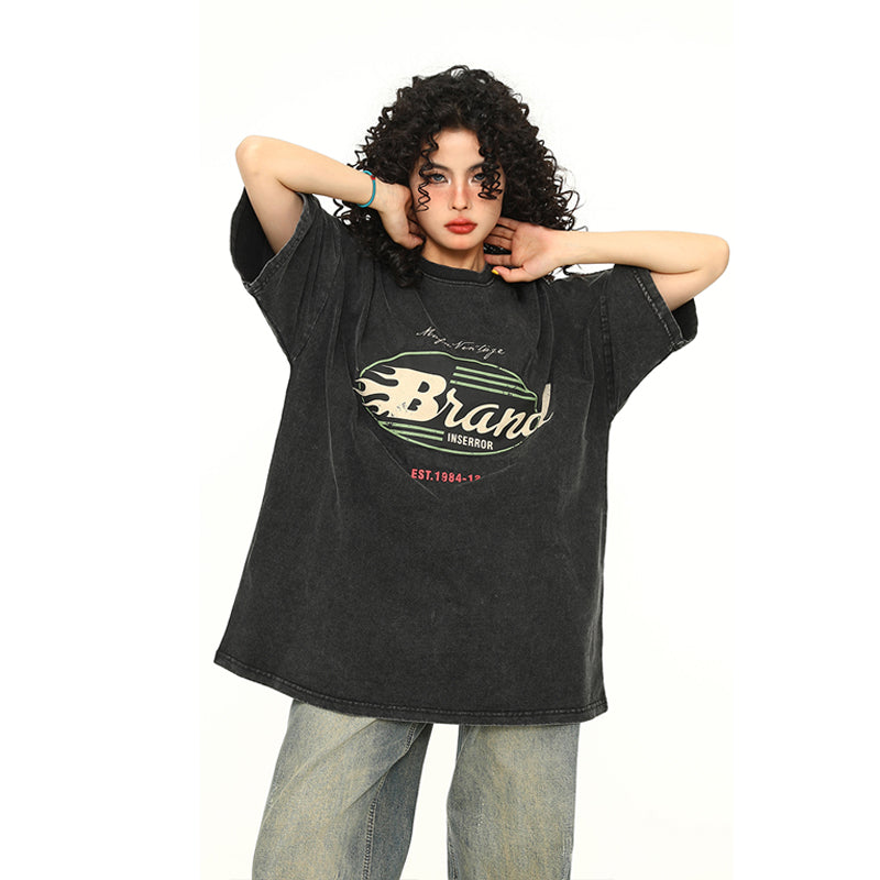 美式復古水洗做舊短袖T恤女高克重Vintage寬鬆潮Tee