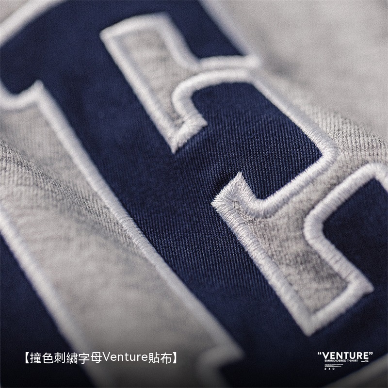 馬登工裝 空氣層字母刺繡短袖T恤潮流寬鬆重磅五分袖圓領打底衫