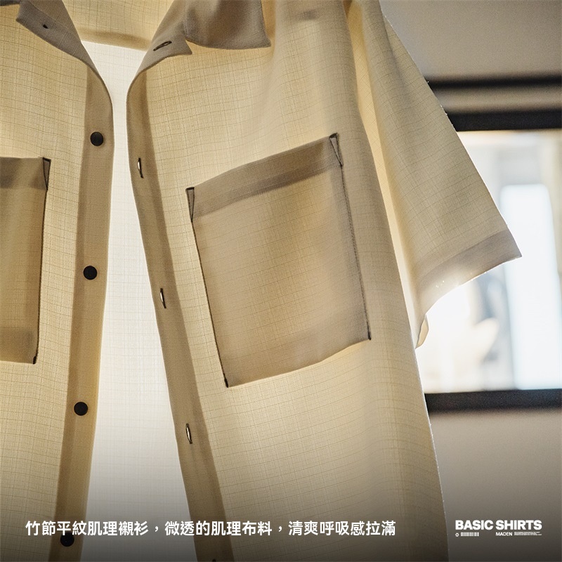 馬登工裝 美式休閒Oversize垂感免燙襯衫肌理感短袖襯衣