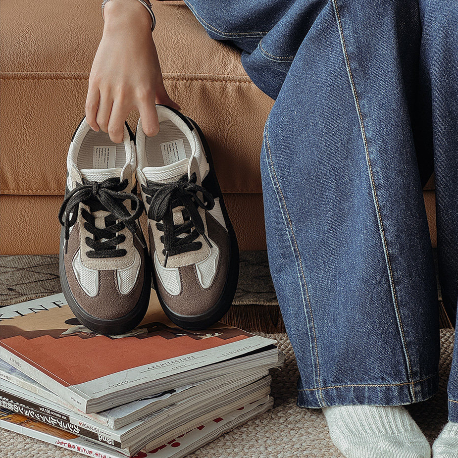 馬登女裝 黑色復古經典厚底增高貓熊德訓鞋休閒運動板鞋