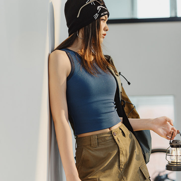 馬登女裝 字母印花工字背心緊身運動撞色吊帶打底外穿無袖上衣