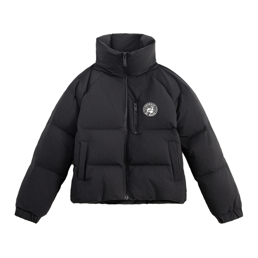 馬登女裝 黑色90白鴨防鑽絨高立翻領短款加厚保暖麵包羽絨服外套冬季