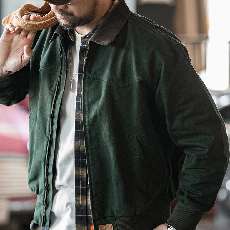 馬登工裝 美式復古重磅聖達菲帆布夾克水洗純棉翻領外套男秋季