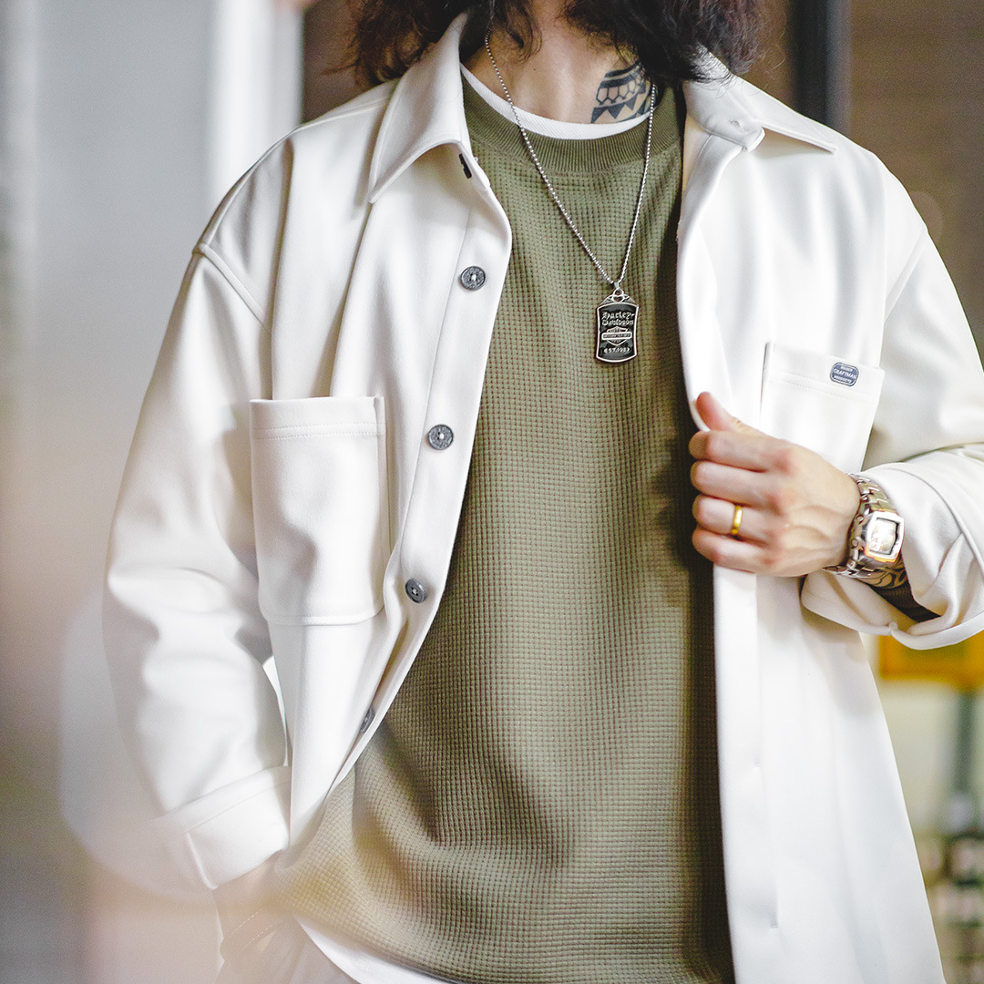 馬登工裝 美式休閒華夫格長袖Tee圓領魔術貼疊穿衛衣