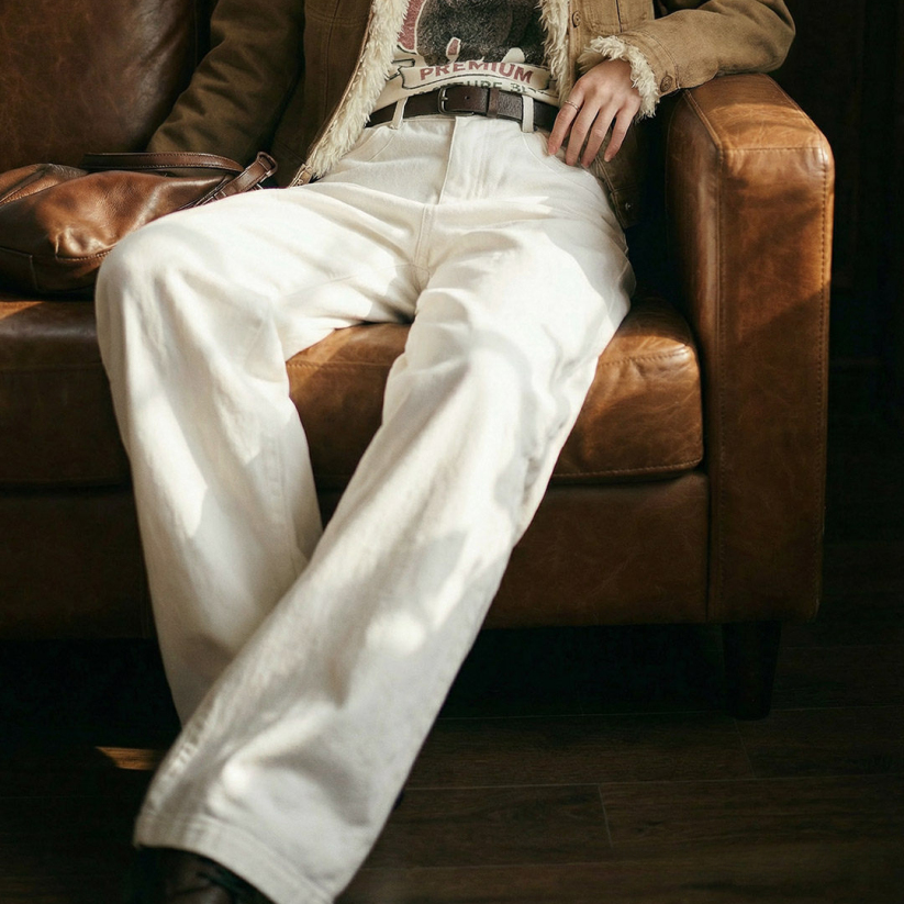 馬登女裝 美式復古重磅老錢風顯瘦高腰垂感直筒闊腿牛仔褲子女士春