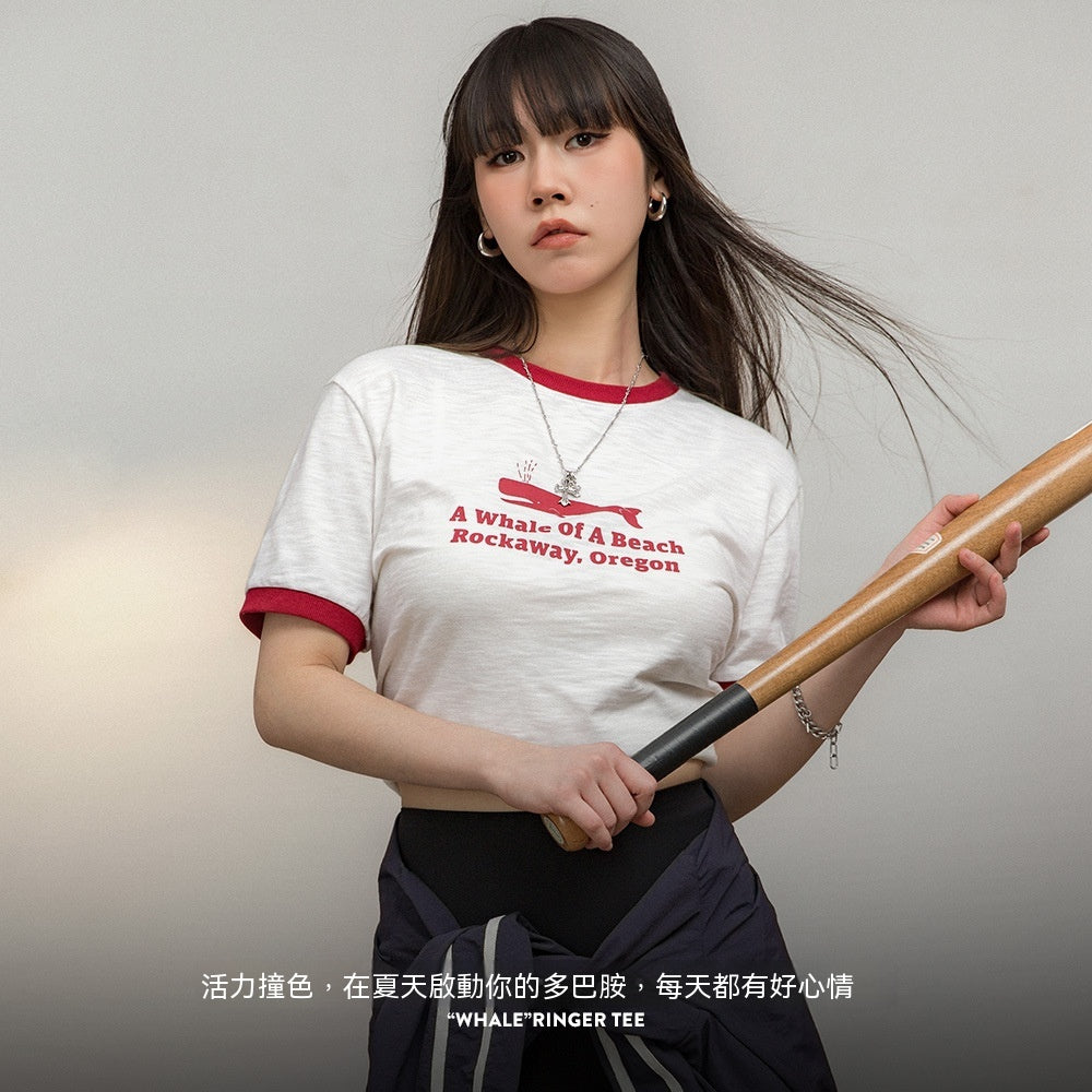 馬登女裝 休閒寬鬆字母印花圓領T恤撞色羅紋顯瘦打底衫