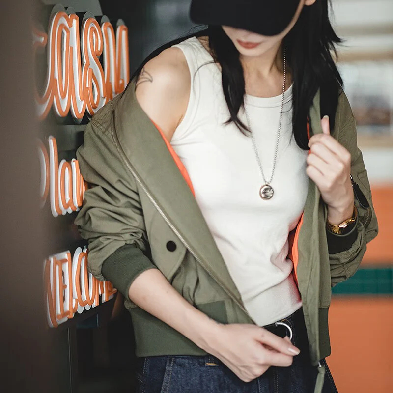 馬登女裝 美式復古MA1飛行員夾克外套Vintage純棉棒球服上衣