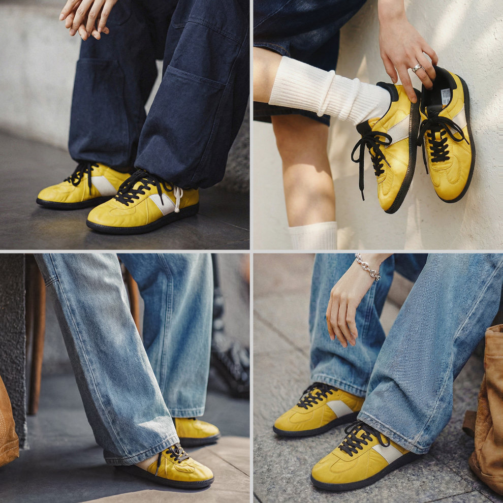 馬登女裝 黃色復古軟刃平底透氣經典德訓鞋運動休閒板鞋