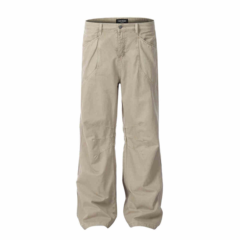 美式復古休閒牛仔褲褶皺設計感闊腿寬鬆情侶工裝褲