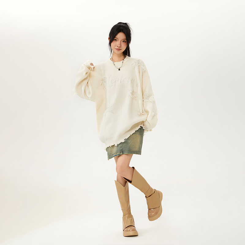 美式復古設計感針織衫毛衣寬鬆慵懶氛圍感情侶上衣冬季