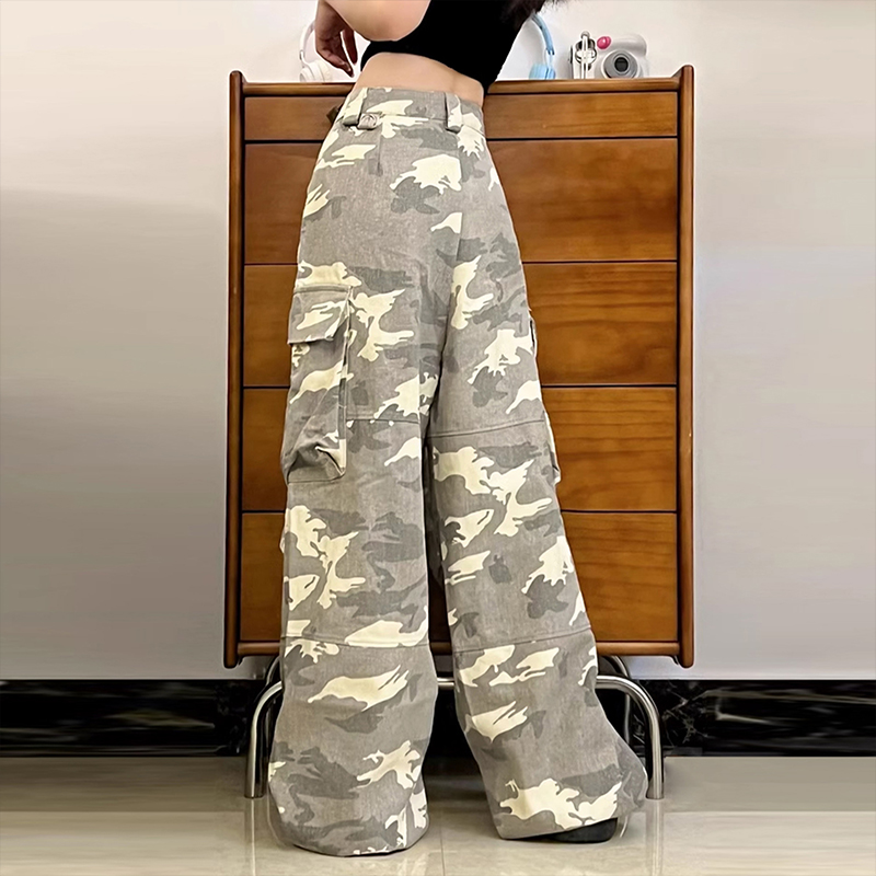 高街復古純棉迷彩工裝褲美式潮牌寬鬆直筒休閒迷彩褲