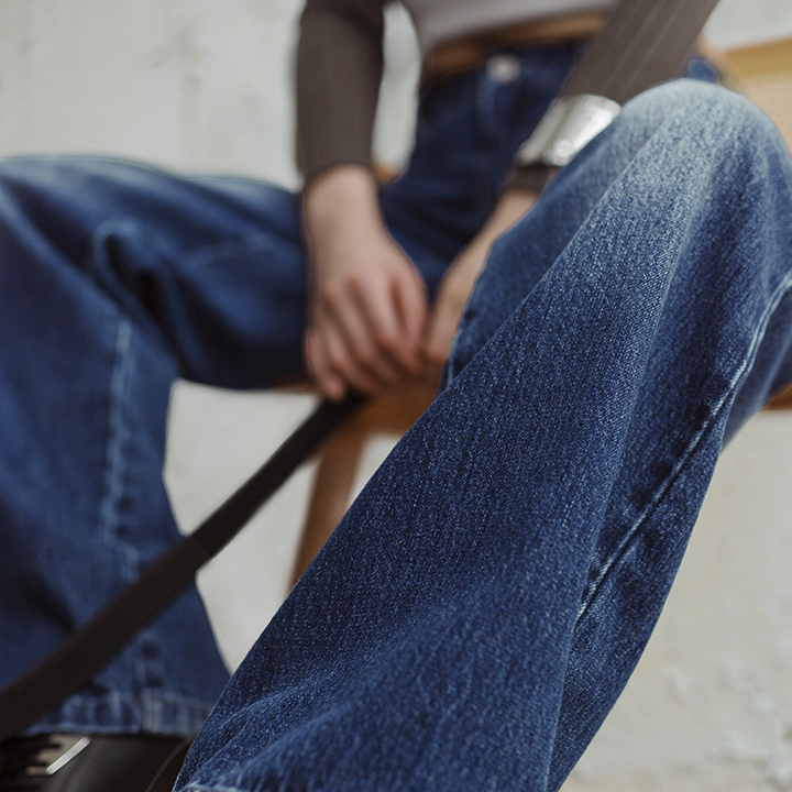 馬登女裝 美式闊腿牛仔褲水洗丹寧直筒拖地褲子設計感顯瘦長褲春秋